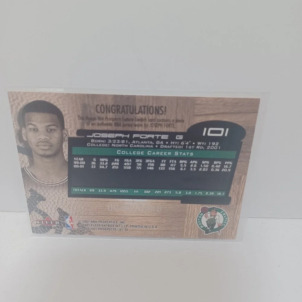 2001-02 NBA Hoops Hot Prospects Future Swatch #101‎ Joseph Forte